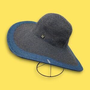 NEW Blue Woven Floppy Summer UPF 50+ Boho Hat by Madrid Hats Easy Pack Easy Wear